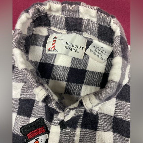 Black and White Long Sleeve Flannel Snowman Shirt with Classic Check Pattern - Picture 2 of 9